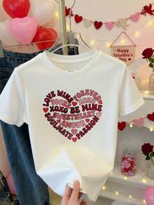 Camiseta de algodón para mujer con estampado de corazón en forma de texto amoroso y corazones rojos para San Valentín y ocasiones románticas - Blanco - Ver 10