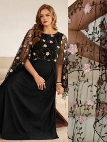 Roveilla Women's New Shiny Lightweight Long Cardigan Dress, Elegant & Romantic, Spring/Summer Dress Modest Black Elegant Dress Curve Black Plus Size Formal Dress Plus Formal Evening Gown Dress Sheer Embroidered Mesh Fabric Patchwork - Pink - View 8