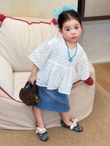 DAZY Baby Girls' Lace Ruffle Collar Solid Color Short Sleeve Blouse Spring Summer Toddler Girls Clothes - White - View 1