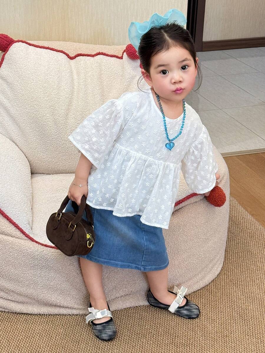 DAZY Baby Girls' Lace Ruffle Collar Solid Color Short Sleeve Blouse Spring Summer Toddler Girls Clothes - White - View 1