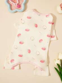 PETSIN 1件宠物猫狗通用可爱粉色草莓图案印花弹力针织舒适柔软狗狗四肢服装腹部保护