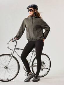 OutZeal Women Outdoor Jacket Workout Gym Hooded Drawstring Hem Jacket - Dark Green - View 4
