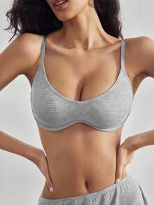 Ocili 3 piezas Sujetador inalámbrico de algodón acanalado simple para mujer con Bottom delgada - Multicolor - Ver 7