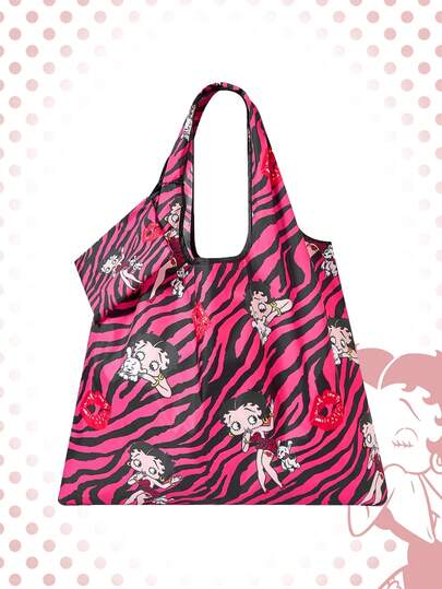 Betty Boop | ROMWE Bolso de tote plegable de gran capacidad con monedero, bolsa de compras portátil