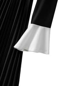 GlowEve CURVE 大码女士优雅撞色圆领喇叭袖褶裥下摆连衣裙 - 黑與白 - 查看 3