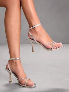 CUCCOO SZL Women's Silver Buckle Design Fashionable Elegant Versatile High Heel Sandals Valentine's Day - Silver - View 7