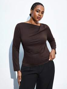 Maija Große Größen Brauntöne Langarm Basisschicht T-Shirt, Herbst bis Karneval Fasching Outfits Outfits Damen Kostüm Party Strand Hochzeit Urlaub Lässig Elegant Damen Party Top Strand Urlaub Strandurlaub Abschlussfeier Büro Kleidung Damen Arbeit Für Damen Ausgehen Outfit - Kaffeebraun - Übersicht 4