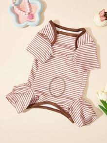 PETSIN 1件宠物猫狗通用经典时尚粉色条纹弹力针织舒适柔软狗狗四肢服装腹部保护