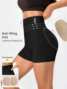 GLOWMODE 1 Pack Sweat-Wicking Tummy Control2.0 Anti-Roll Boning Removable Hip Pad Ultra High-Rise Waist Boyshorts Underwear Daily Casual - Black - View 1