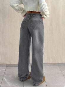 SHEIN Tall TALL SIZE LOW WAIST BAGGY LOOSE STRAIGHT LEG JEAN - Grey - View 2