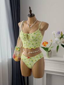 Bellisia 女士印花吊带泳衣套装，甜美度假休闲优雅风格 - 彩色 - 查看 6
