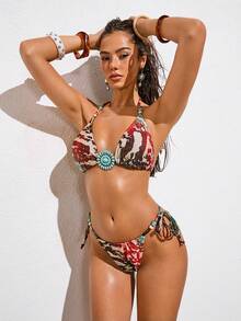 Avantive Women's Beach Vacation Printed Halter Bikini Set - Multicolor - View 1
