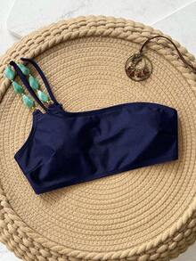 Swim Chiccia Fashionable Sexy Bestselling Accessory Design Solid Color Beach Wear Swimsuit Top - Blue - View 6