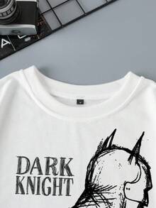 BATMAN X SHEIN 男士休闲日常通勤动漫英雄人物字母印花落肩宽松白色圆领套头卫衣，春秋季 - 白色 - 查看 6