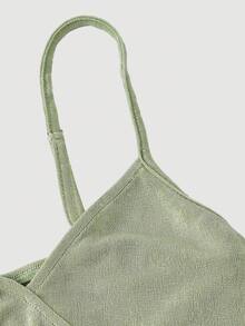 SHEIN MOD Đầm nữ màu trơn, dây mảnh, viền bèo nhún, eo thắt, thích hợp cho mùa hè. - màu xanh lá - Xem 6