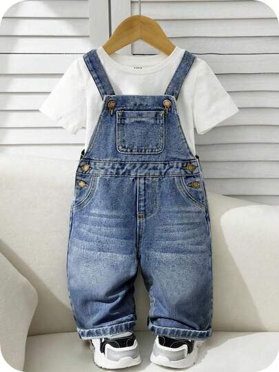 SHEIN Peto vaquero azul retro de corte holgado para niños pequeños