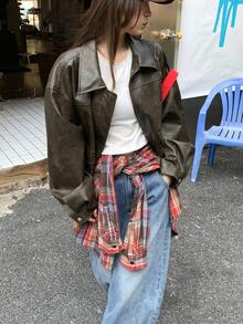 DAZY Women's Casual Street Style Solid Color Long Sleeve Motorcycle Jacket, Versatile For Spring And Autumn