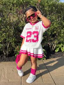 2pcs Young Girls Basketball Jersey Outfit, Numeric Print T-Shirt And Skirt Set, Casual Daily Fashion Versatile Streetwear - Multicolor - View 4