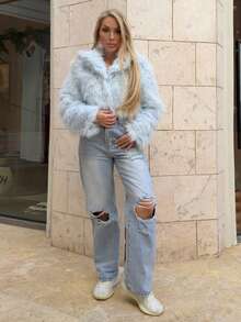 Cioccolato Women's Exaggerated Party Light Blue Faux Fur Coat In Fall/Winter - Baby Blue - View 1