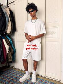 PAVTROS Men's Casual Slogan Embroidered Short Sleeve T-Shirt And Shorts Set, Summer - White - View 4