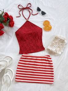 Soleia Bộ đồ nữ mùa Xuân/Hè mới, phong cách thường ngày, đi nghỉ mát, đi biển, dự đám cưới, lễ tốt nghiệp, tiệc brunch, ngày lễ Thánh Patrick, kỳ nghỉ xuân, lễ Phục sinh, lễ hội âm nhạc, thanh lịch, phong cách Boho, nhiệt đới, sọc đỏ, ngày Valentine, hở lưng, cổ yếm, hai mảnh. - Nhiều màu - Xem 1