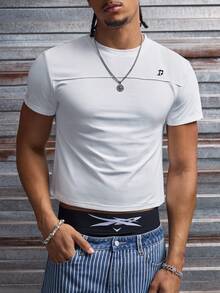 AXEPEAK 男士休闲宽松圆领T恤，白色，带刺绣贴片，夏季款 - 白色 - 查看 3