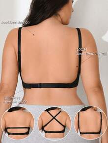 1 Áo ngực không dây thoải mái màu trơn cỡ lớn dành cho nữ - màu đen - Xem 3