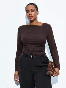Maija Große Größen Brauntöne Langarm Basisschicht T-Shirt, Herbst bis Karneval Fasching Outfits Outfits Damen Kostüm Party Strand Hochzeit Urlaub Lässig Elegant Damen Party Top Strand Urlaub Strandurlaub Abschlussfeier Büro Kleidung Damen Arbeit Für Damen Ausgehen Outfit - Kaffeebraun - Übersicht 5