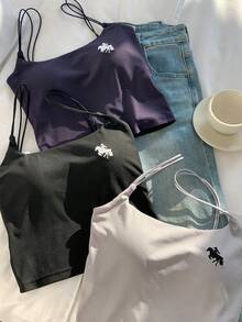 Comfortcana Women's Knight Embroidery Ribbed Casual Camisole Winter Clothes Christmas New Year Casual Bra Pads, Elastic Open Back Cutout,Comfortable And Elegant, Perfect For Home, Casual Wear, Or As An Inner Layer. Multiple Pieces Available, Suitable For All Occasions Horse Tank Top,Tank Top 3 Pack Tops - Multicolor - View 6