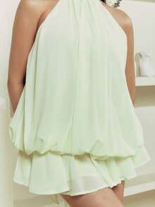 Criza Taa 女士雪纺优雅奶油黄露背系带迷你连衣裙，女士约会连衣裙，女士夜间外出连衣裙，女士夏季连衣裙，女士蜜月装。女士婚礼宾客连衣裙。海岛度假装，女士婚礼宾客连衣裙，女士太阳裙，优雅派对连衣裙，女士生日连衣裙 - 淡黃色 - 查看 6