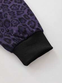 ROMWE MEN Street Life Spring Casual Leopard Men'S Retro American Leopard Print Hooded Sweatshirt - Purple - View 4