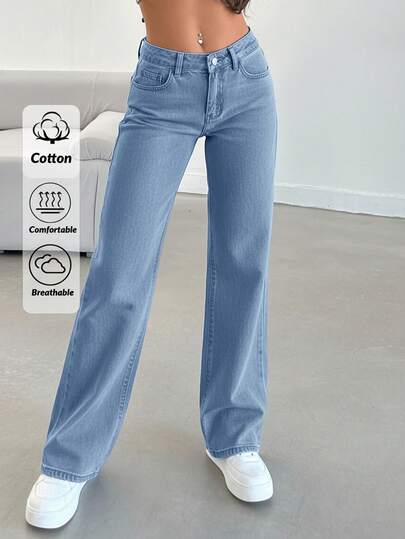 SHEIN Tall 100%Cotton LOW AIST BLACK STAIGHT CUT LONG HEM JEAN