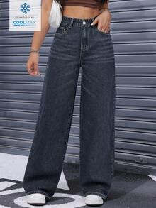 SHEIN ICON Quần jeans ống đứng dáng suông, cạp trung, kiểu retro, thoải mái và đa năng. - Màu xanh lam - Xem 6