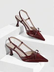 CUCCOO SZL Women's Fashionable Elegant Party Pumps With Bow Decor Pointed Toe Valentine's Day - Red - View 4