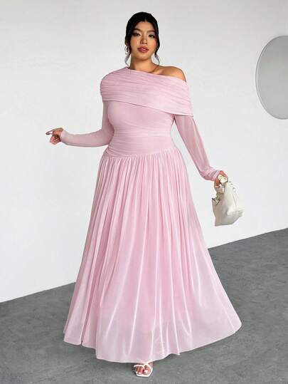 Firerie Plus Size Elegant Pendlare Enfärgad Asymmetrisk Krageklänning