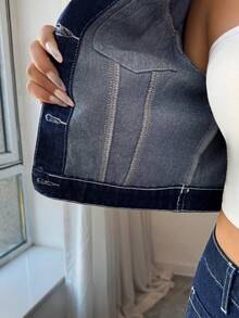 Elenzga 女士休闲水洗牛仔外套，秋季 - 深色水洗藍 - 查看 7