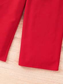 SHEIN 女童夏季休闲纯色荷叶边连体裤 - 紅色 - 查看 9