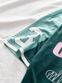 AXEPEAK 男士字母和心形印花V领短袖休闲T恤 - 黑色 - 查看 5