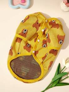 PETSIN 1 Pc Pet Cat Dog Universal Yellow Bear Cute Pattern Knitted Jacquard Open Skirt Jacket Warm And Comfortable Dog Sweater Jacket - Yellow - View 3