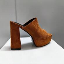 Sugerpunk Suede Super High Heel Waterproof Platform Peep Toe Slip-On Sandals Valentine's Day - Camel brown - View 6