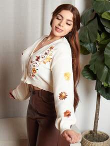 Lupita Cardoza Cottagecore 女士波西米亚刺绣开衫、长袖上衣 - 杏色 - 查看 4