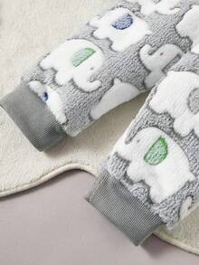 SHEIN Playful Pals 3pcs Baby Boys Plush Elephant Print Bodysuit, Pajamas & Robe Fall/Winter Set - Multicolor - View 5