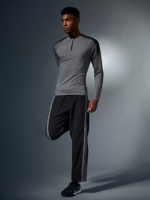 GymBeat Men's Contrast Color Patchwork Long Sleeve Slim Fit Athletic T-Shirt Compression Shirt Men - Grey - View 3