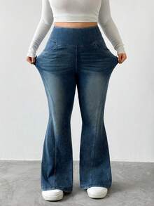 Flexra Calça flare de malha lavada casual plus size feminina