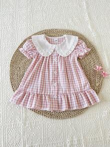 SHEIN Đầm công chúa cho bé sơ sinh với họa tiết trái tim hoạt hình dễ thương, có dây đeo và nơ trang trí, thích hợp cho các chuyến đi chơi, kỳ nghỉ và tiệc tùng mùa xuân/hè. - Bụi hồng - Xem 4