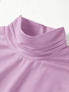 SHEIN BASICS 女士休闲纯色针织修身常规领长袖T恤 - 紫色 - 查看 6