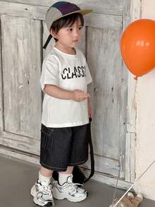 DAZY Toddler Boys' Round Neck English Letter Print Short Sleeve Top - White - View 4