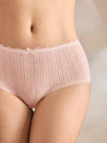 Ocili Women's Romantic Solid Color Lace Trim Bow Decor 100% Cotton Soft Boyshorts - Apricot - View 6