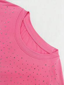 Manfinity Dauomo Men's Top, Full Sky Star Heavy Industry Diamond Design T-Shirt, Loose And Slimming 2026 Spring/Summer New Ins Style Versatile Casual Men's Tee, A Gift For Him - Pink - View 3