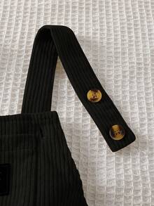 SHEIN Playful Pals Baby Boys 0-3 Years Old Khaki Letter Embroidered Corduroy Jumpsuit, Suitable For Outings, Casual, Birthday Party - Black - View 4